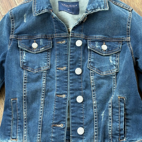 Aeropostale Distressed Jean Jacket in Dark Rinse, Size Small - Picture 3 of 11